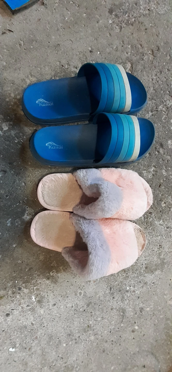 Two Pairs of Slippers - Kauai Blue and Pink Faux Fur