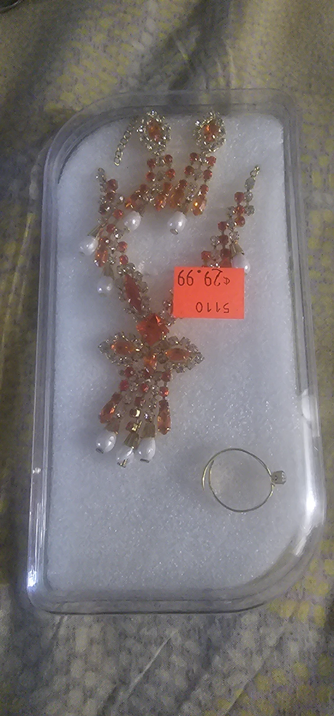 Orange Crystal and Pearl Jewellery Set