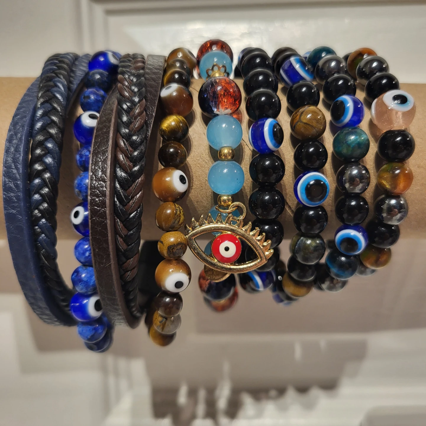 Set of 7 Men's Assorted Evil Eye Bracelets