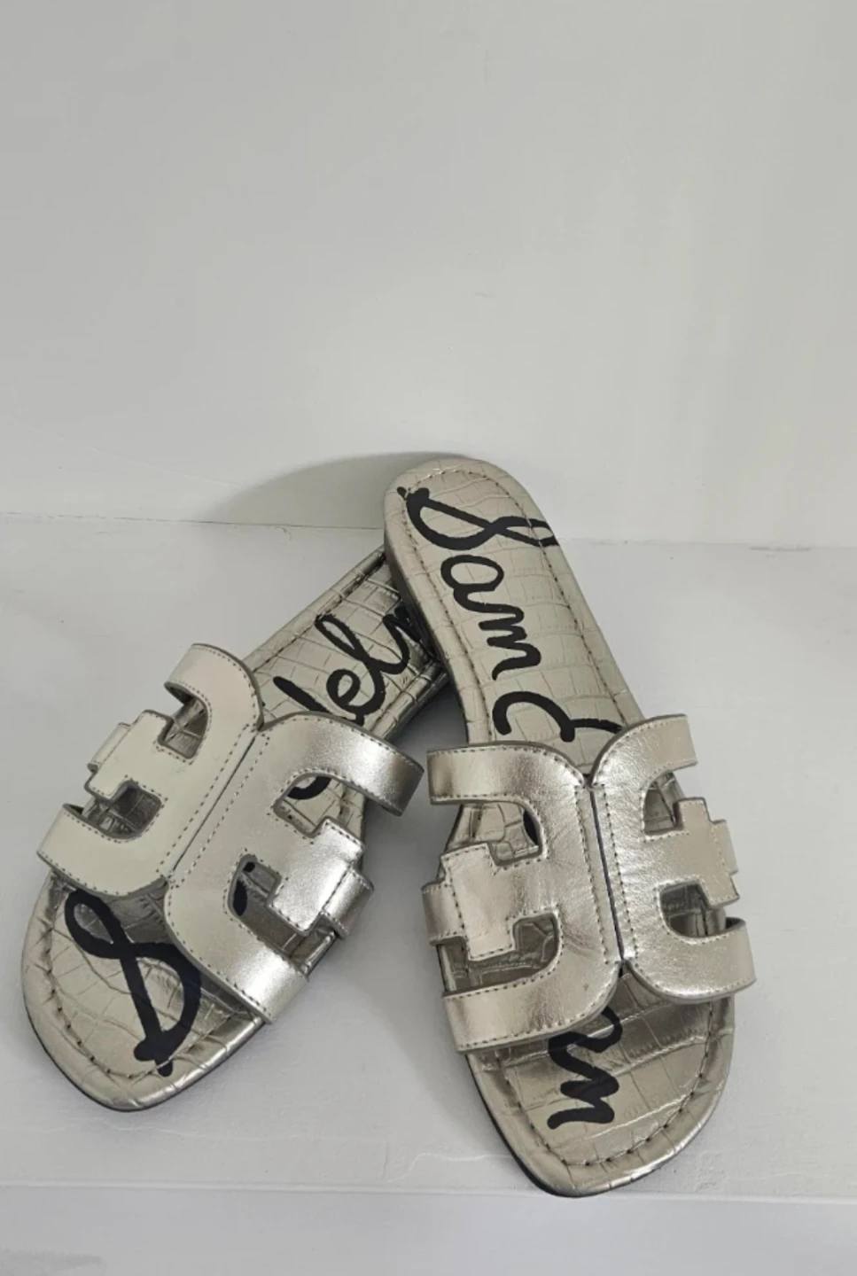 Sam Edelman Bay Gold Faux Leather Slide Sandals Women's Size 7.5