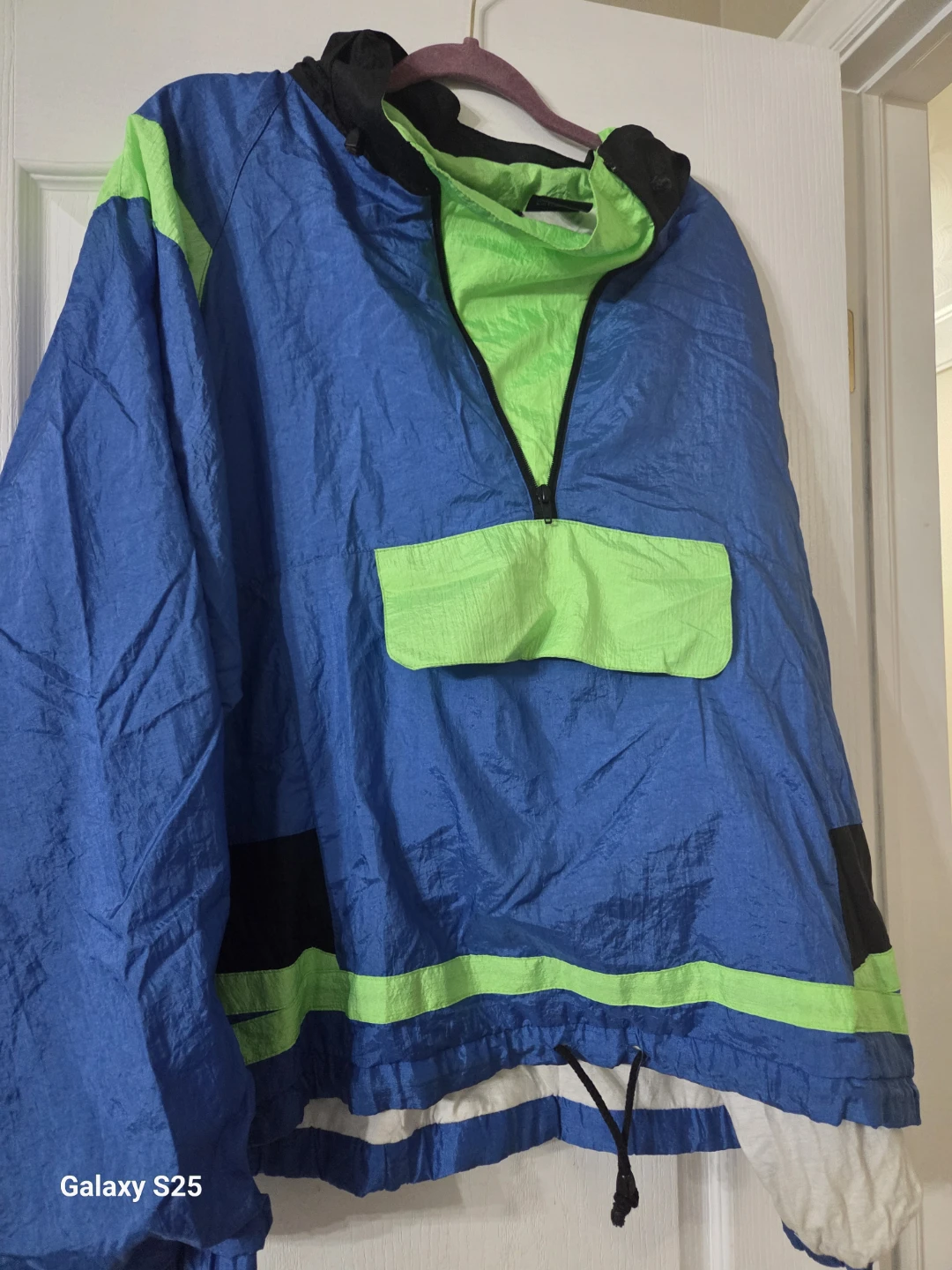 Blue and Green Nylon Pullover Jacket