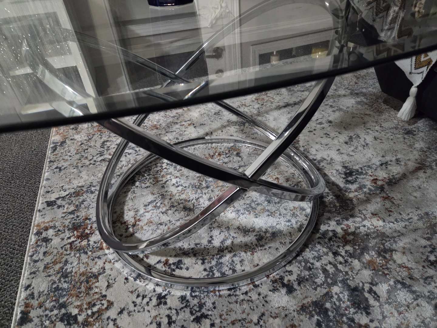 Modern Oval Glass Coffee Table with Chrome Base - photo 3
