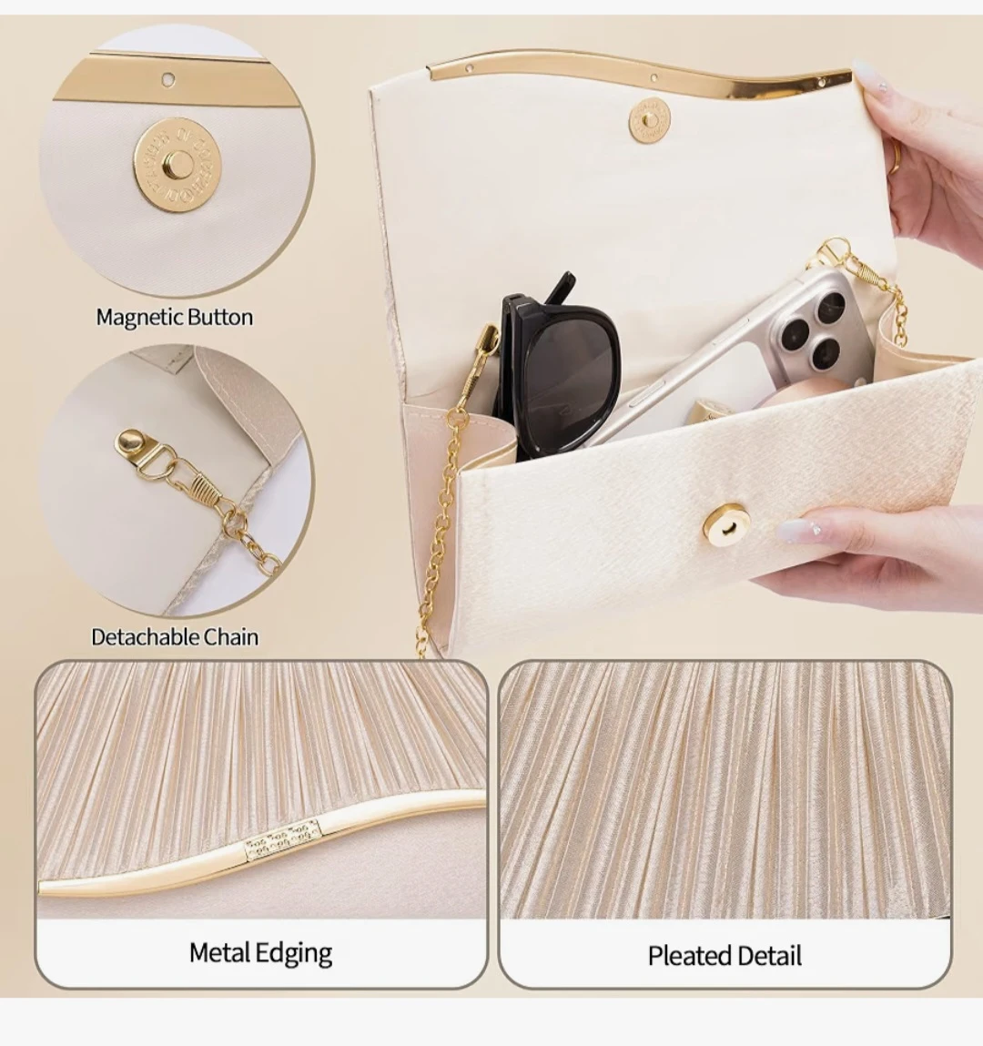 Pleated Champagne Evening Clutch Bag - photo 4