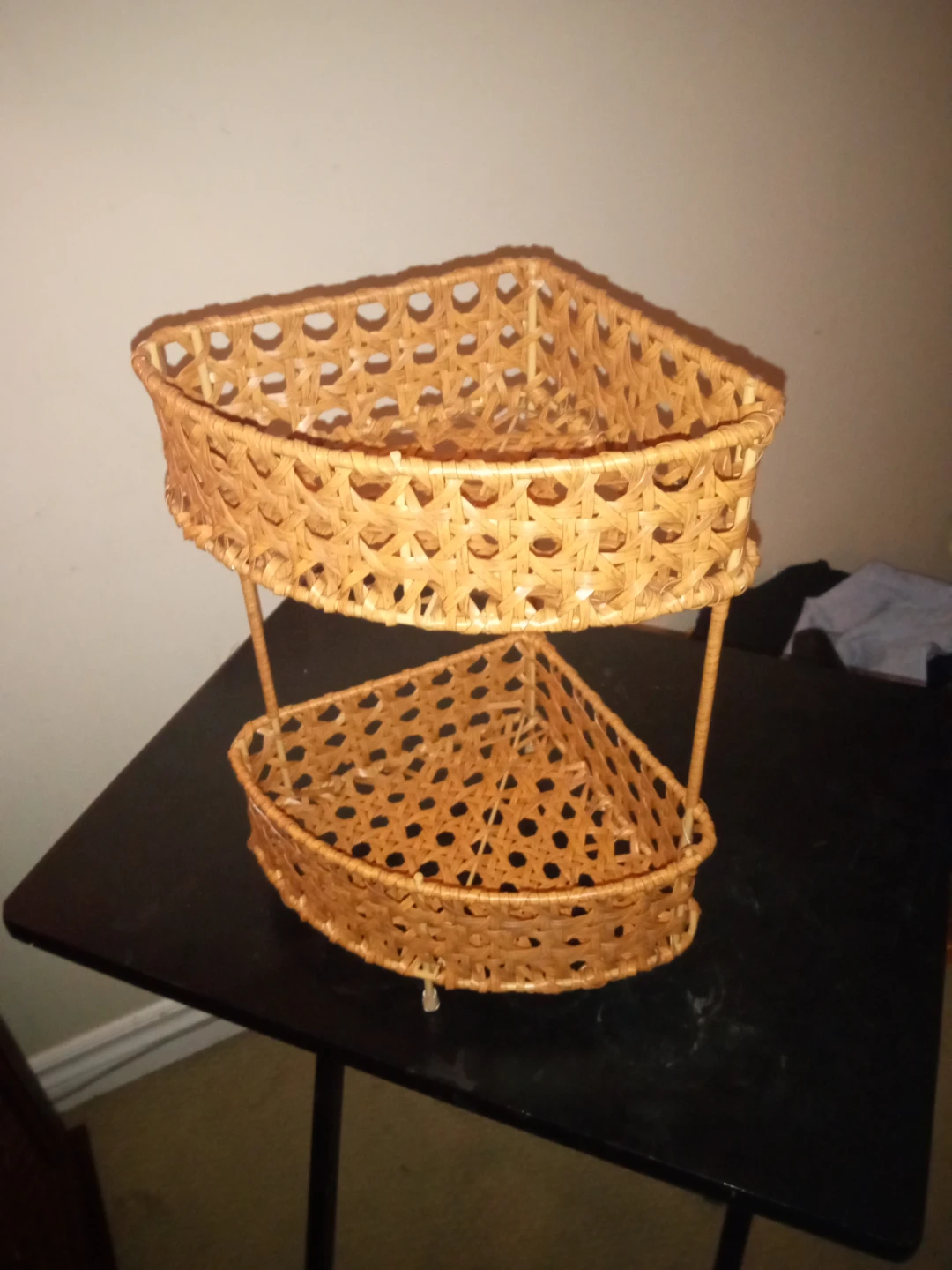 Two-Tier Corner Wicker Basket Shelf