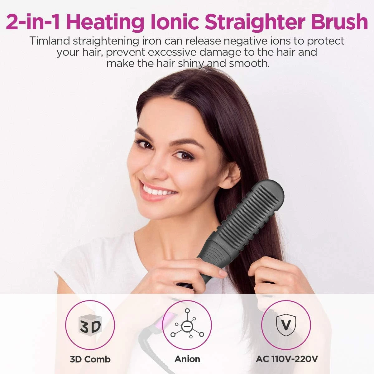 NEW Hair Straightener Brush Ionic Straightening Brush - photo 3