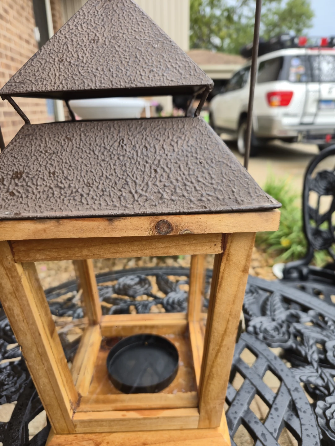 Rustic Wood & Glass Candle Lantern – 16" - photo 2