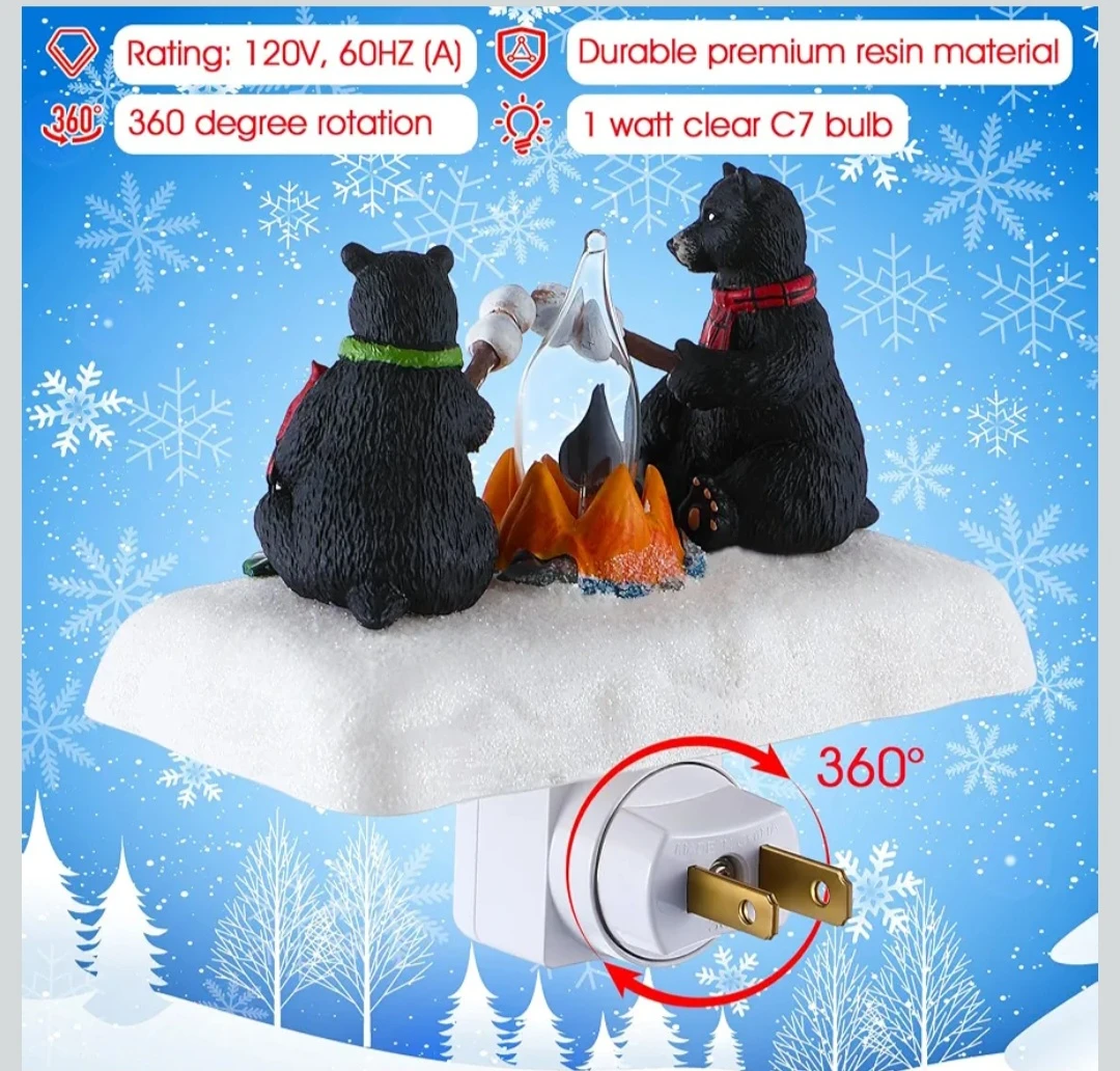 Christmas Black Bear Campfire Night Light - photo 3