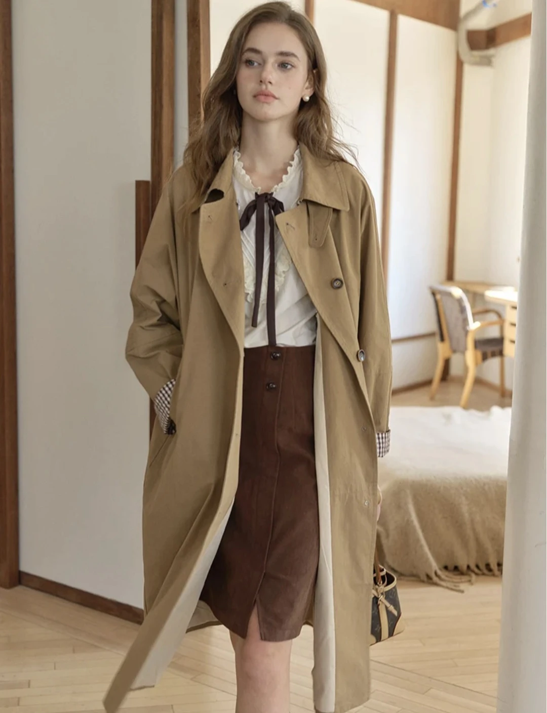 TIE-WAIST LOOSE MID- LENGTH COAT