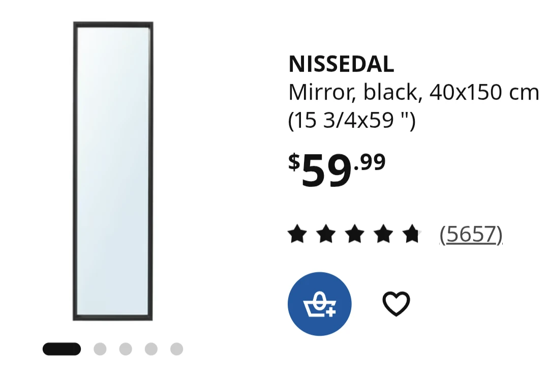 IKEA NISSEDAL Mirror, black, 40x150 cm
