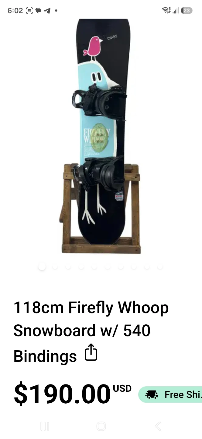 Like new Firefly Whoop Snowboard 118cm with 540 Bindings w/bag - photo 3