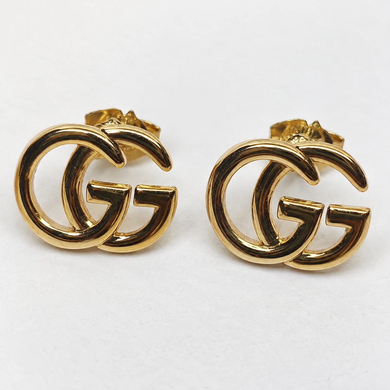 GUCCI Interlocking GG Stud Earrings Gold S925 Sterling Italy - photo 5