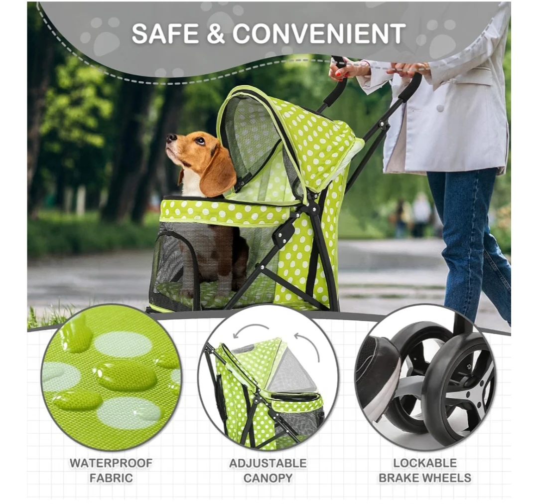 Green Polka Dot Pet Stroller - photo 2