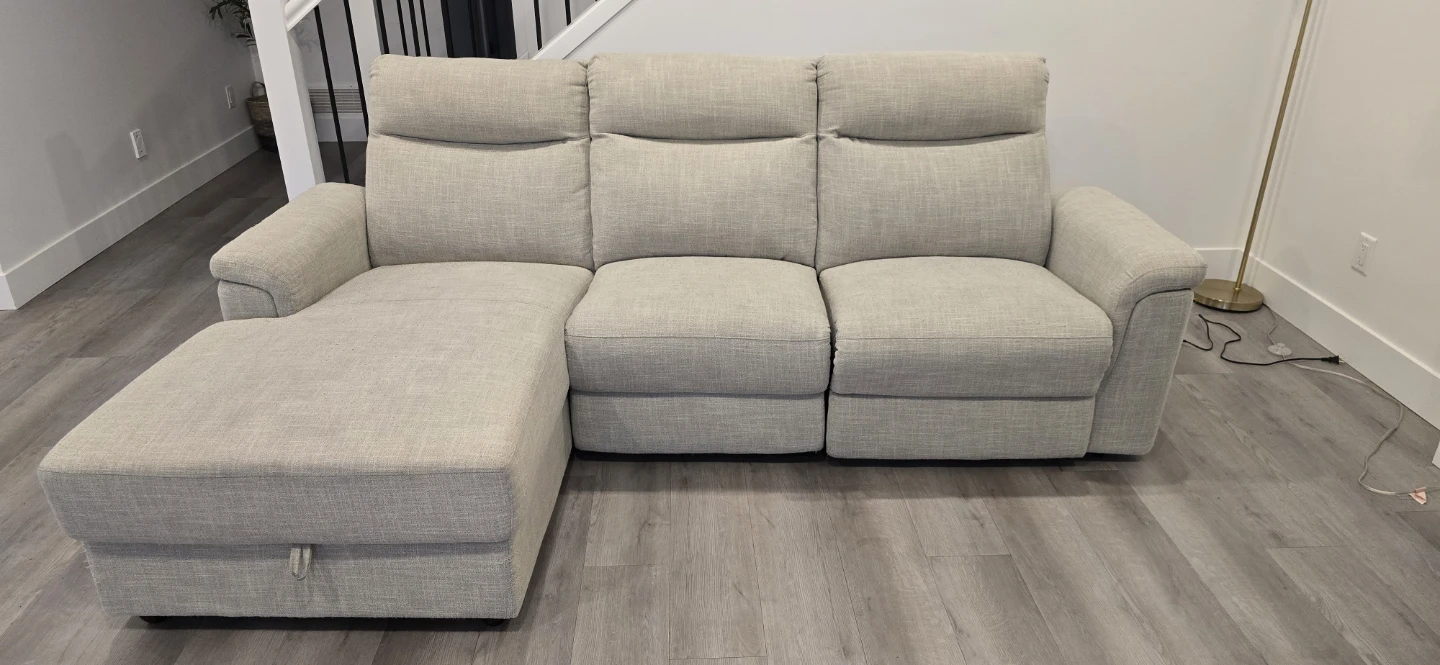 Power Reclining Sectional with Storage in Beige fabric - photo 2