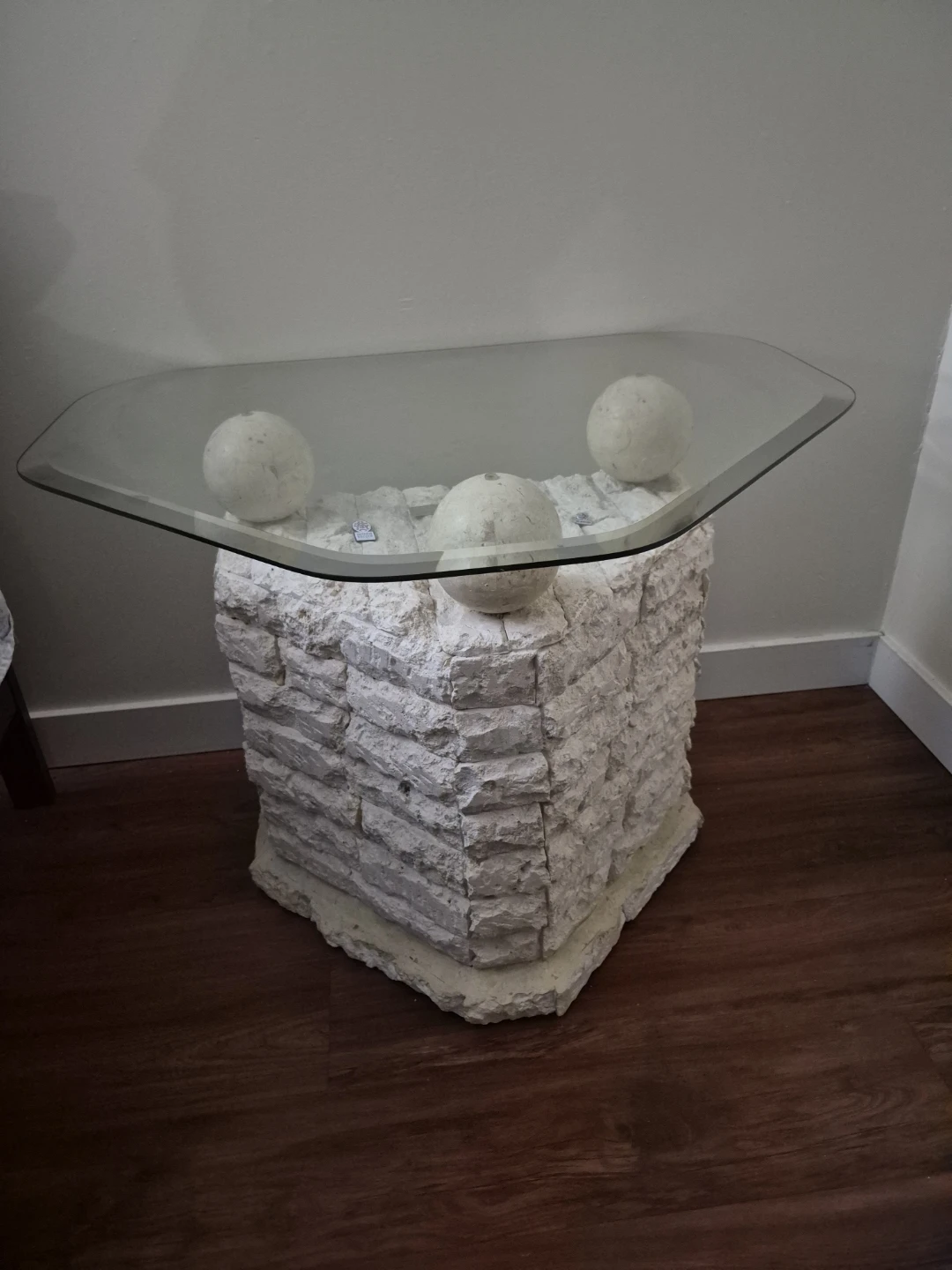 Stone Base Glass Top Accent Table