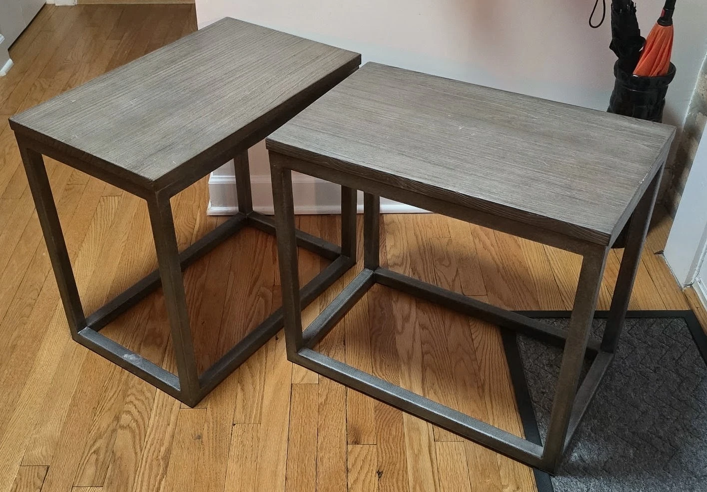 Set of Two Gray Wood and Metal Side Tables
