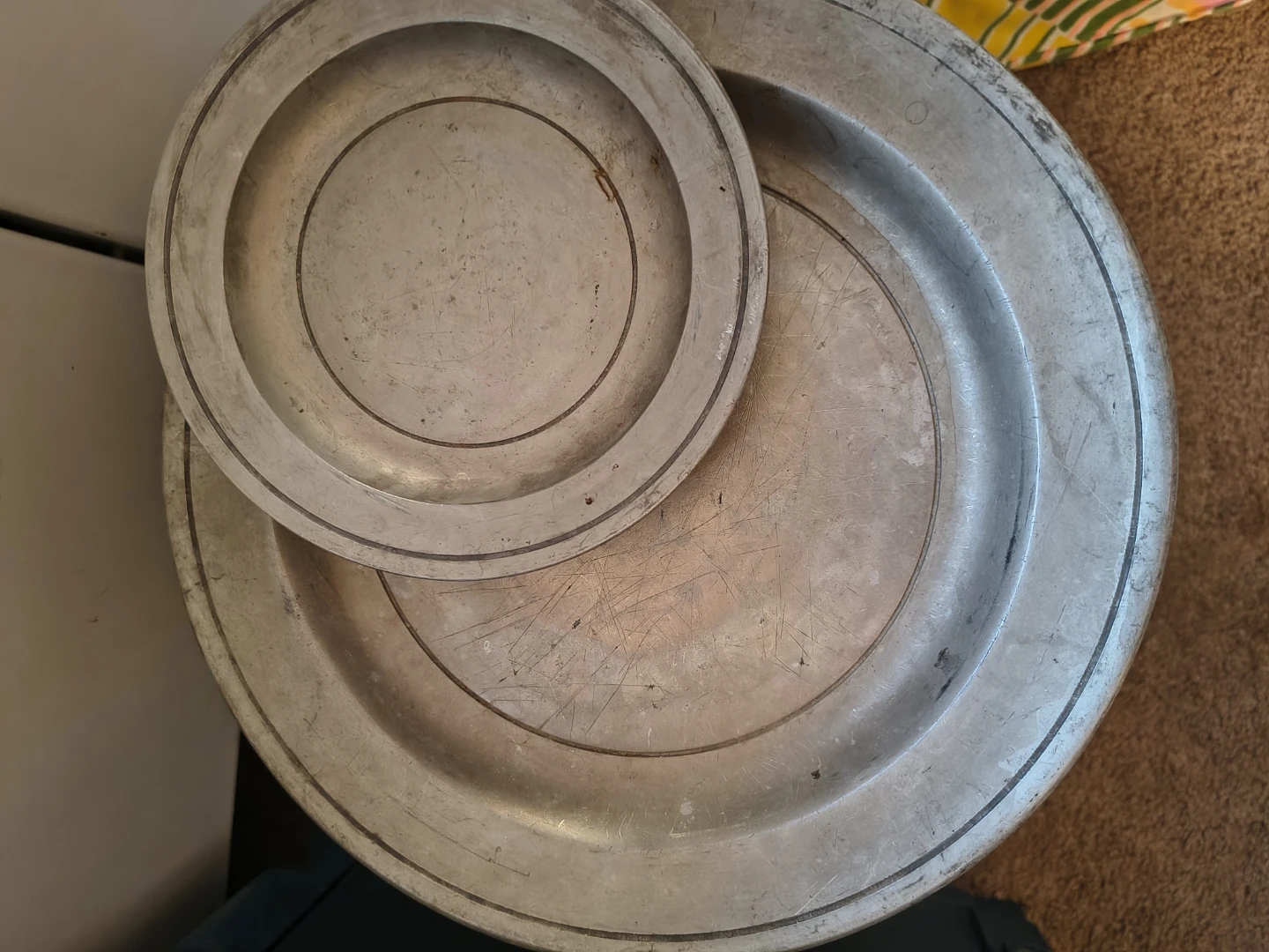 Set of Two Vintage Pewter Plates