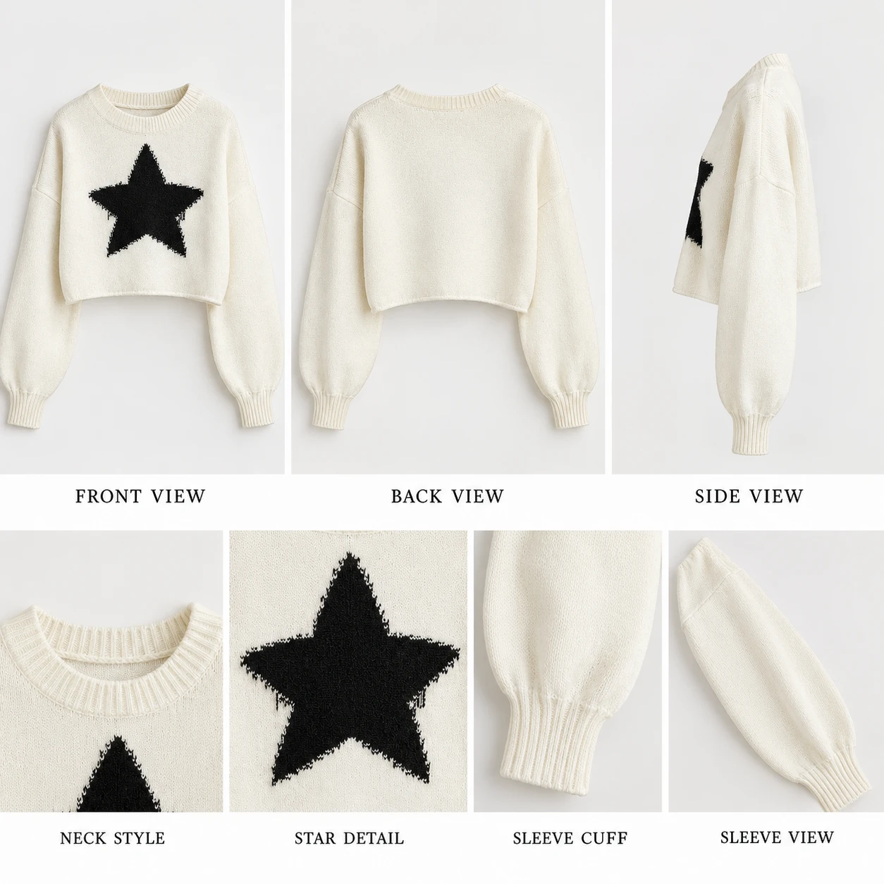 White Star Pattern Cropped Knit Sweater - photo 2