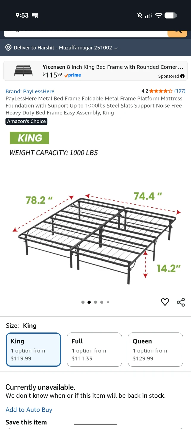 PayLessHere King Size Foldable Metal Platform Bed Frame