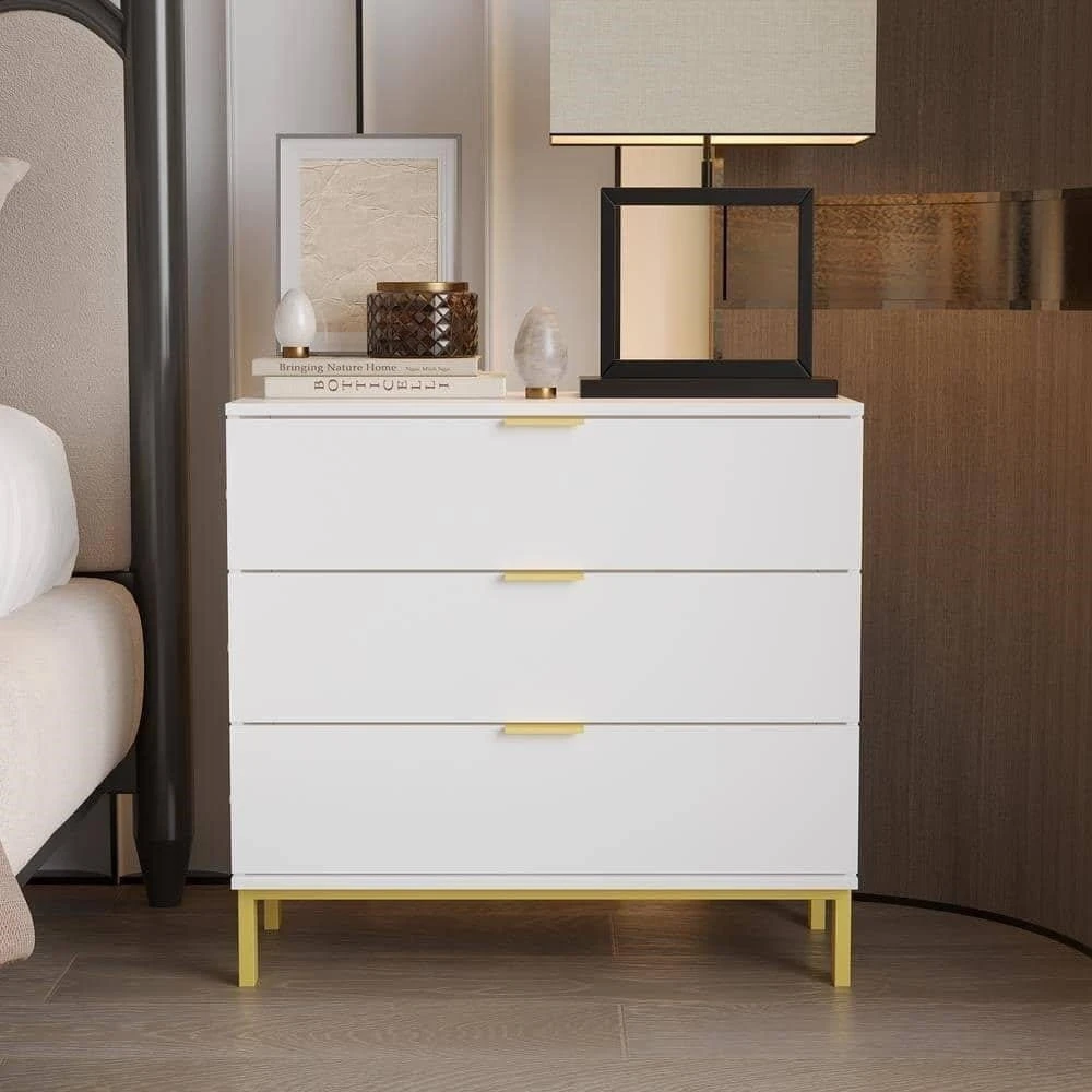New<> 3-Drawer White Dresser with Gold Accents - photo 2