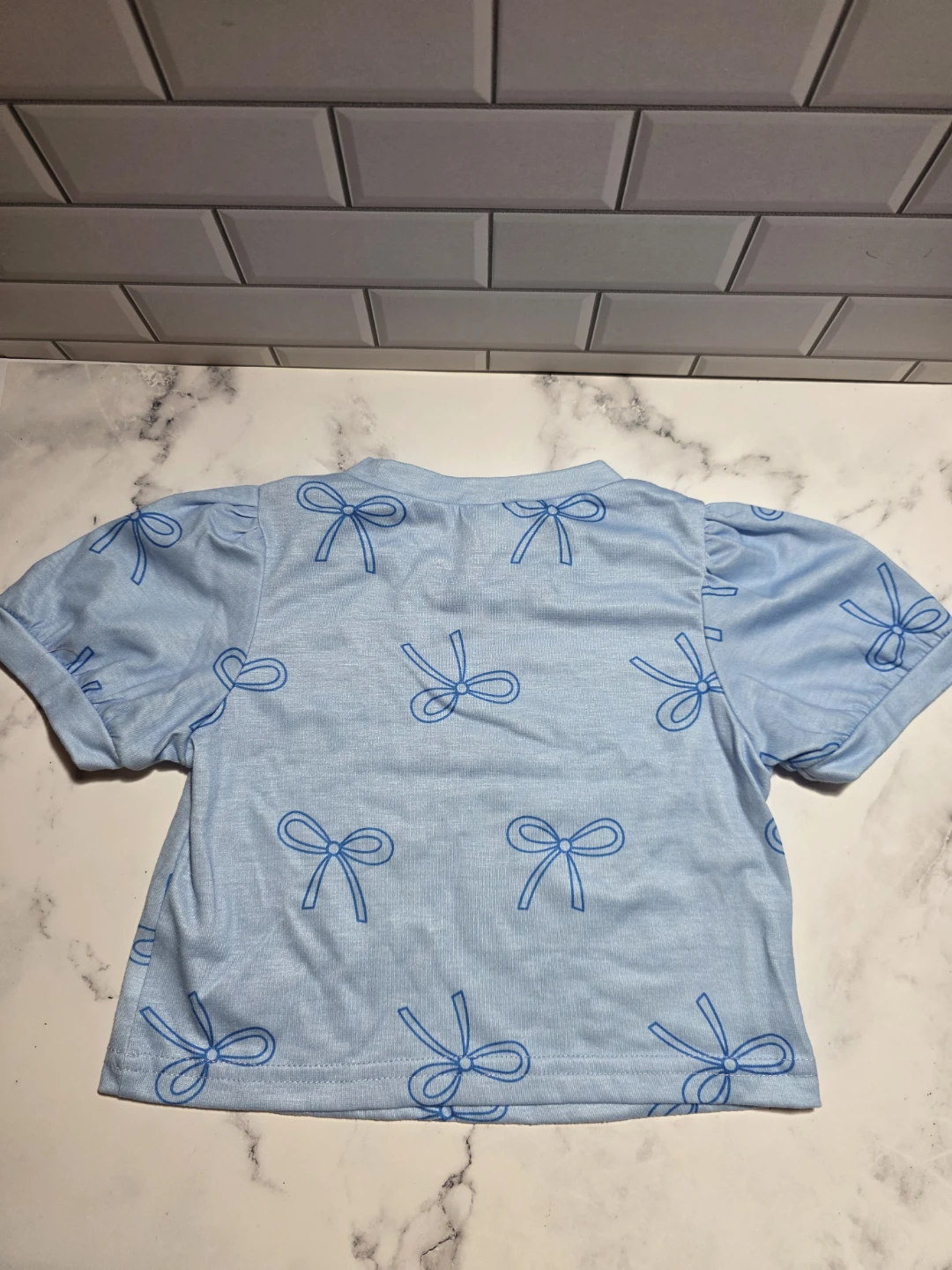Toddler Girls Blue Bow Print Outfit Set - photo 3