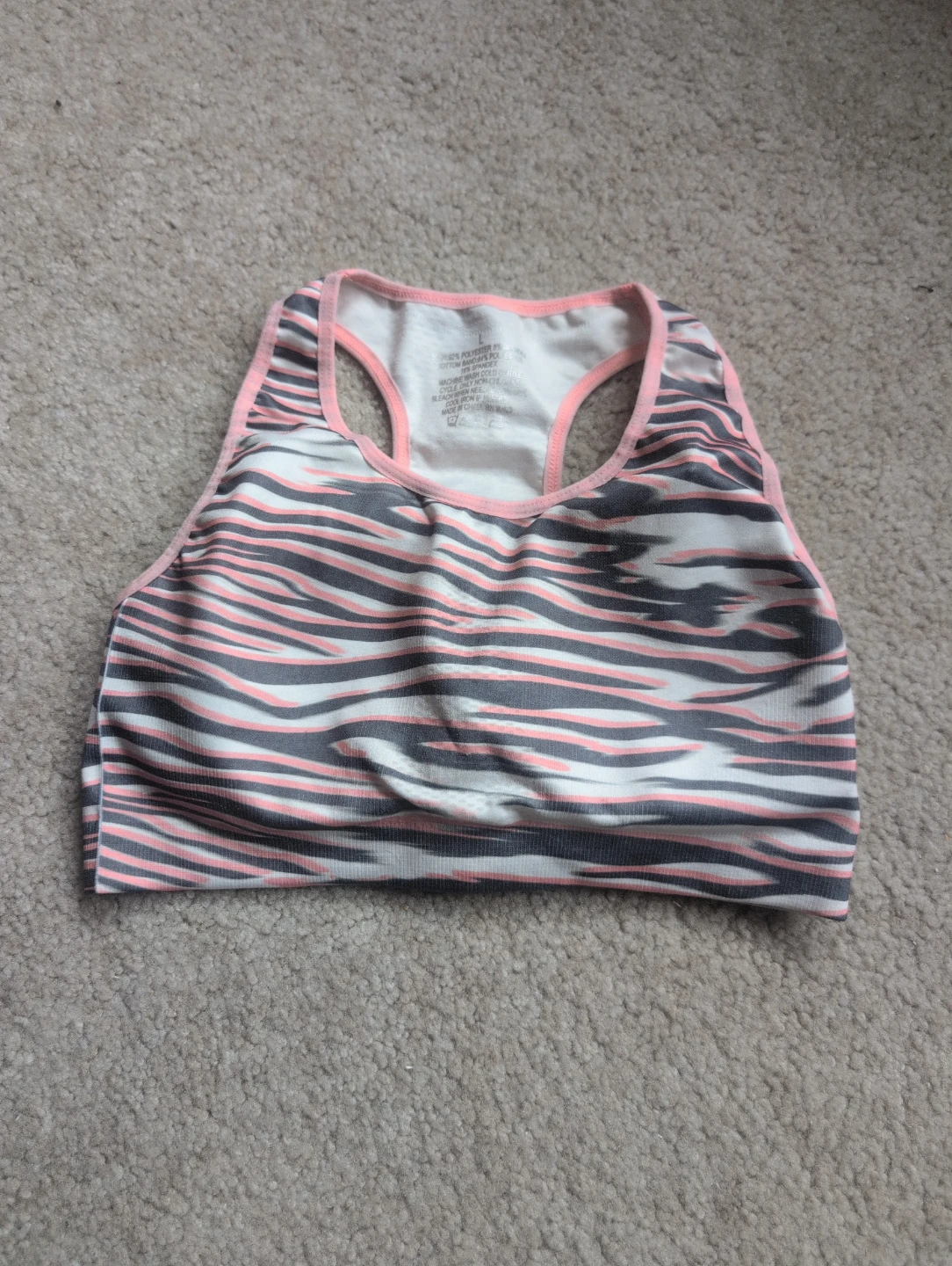 Pink and Grey Zebra Print Sports Bra