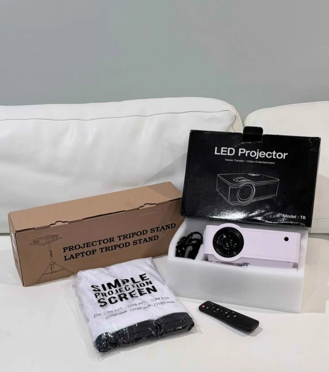 T6 LED Projector with Tripod and Screen