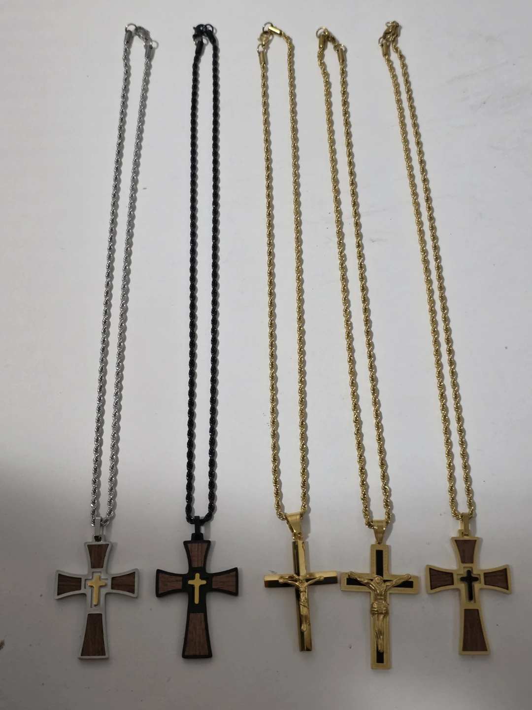 Stainless Steel Cross Pendant Necklaces with Rope Chain