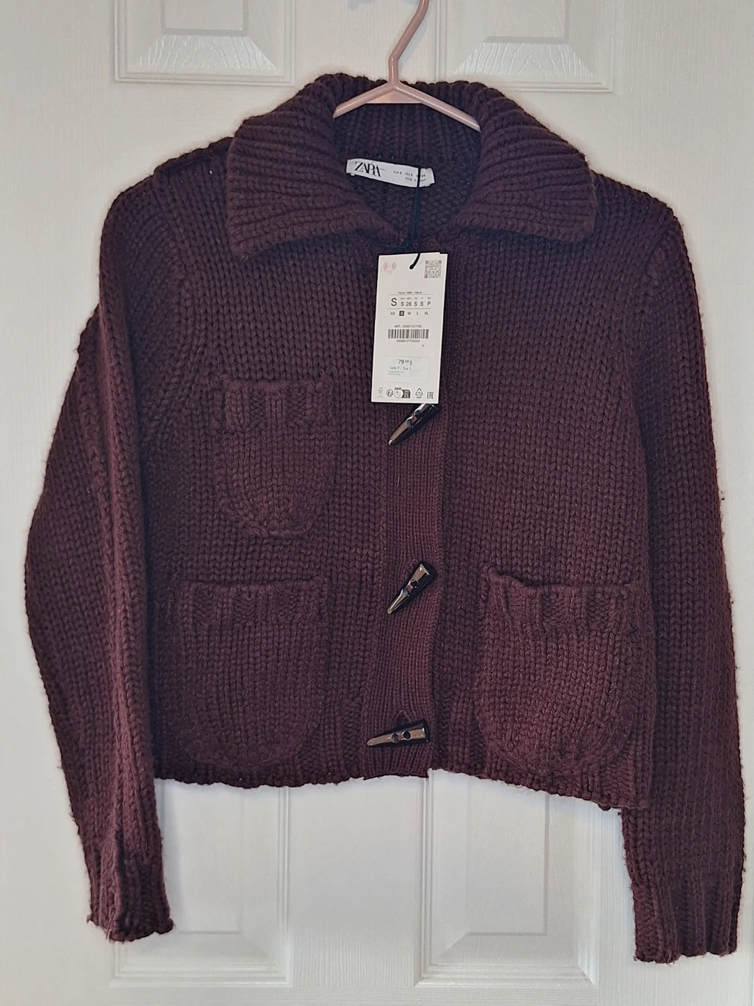 Zara 100% Wool Cardigan - Dark Burgundy - Small