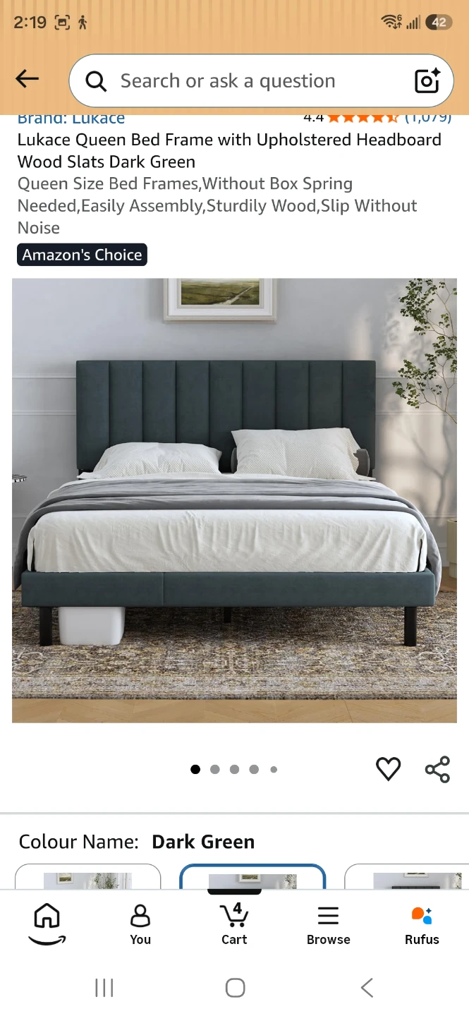 Lukace Upholstered Queen Bed Frame - Dark Green