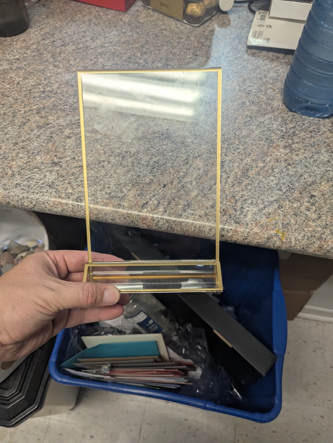 Gold Trim Glass Sign Holder