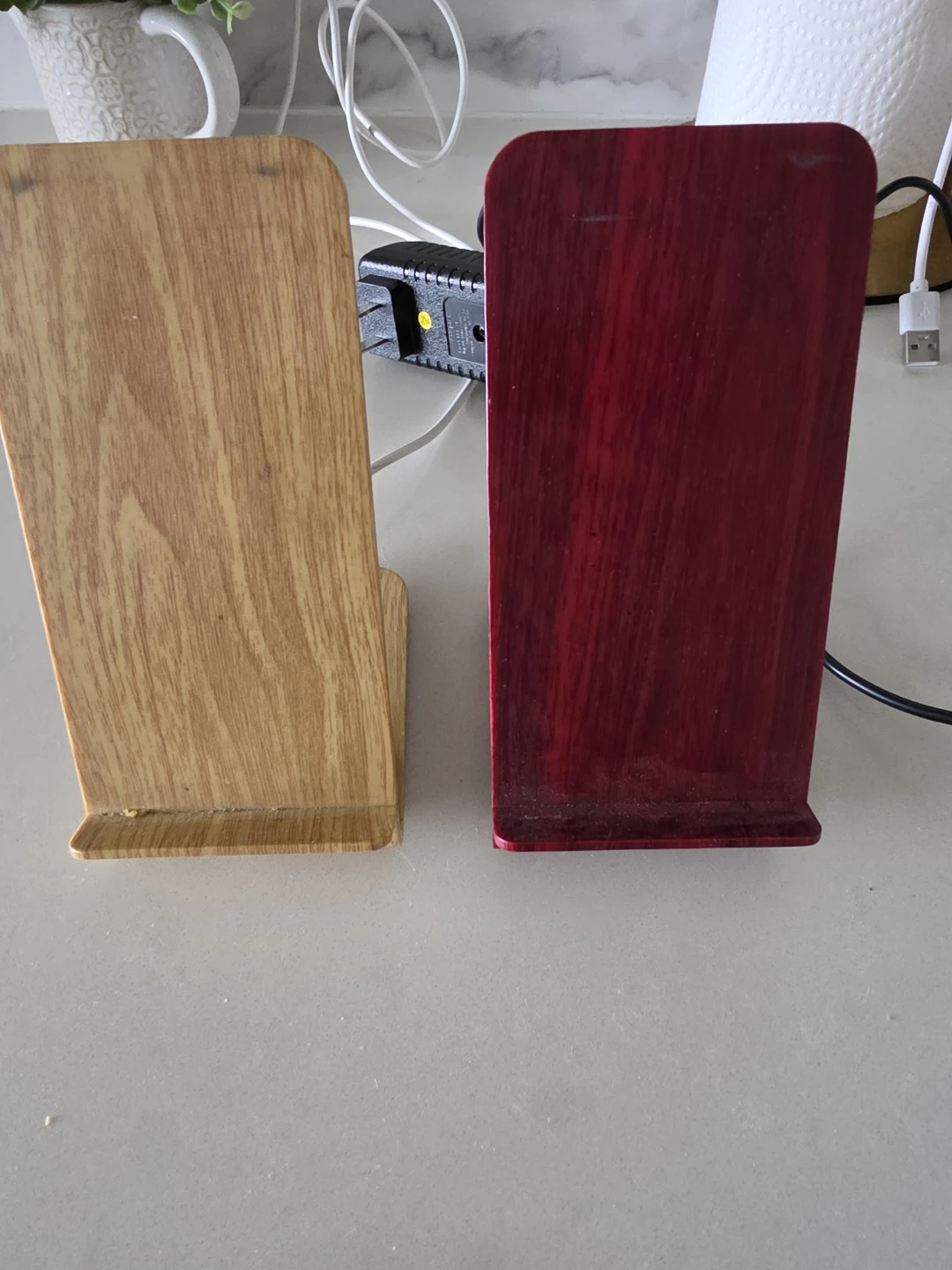Two Wooden Wireless Phone Charging Stands