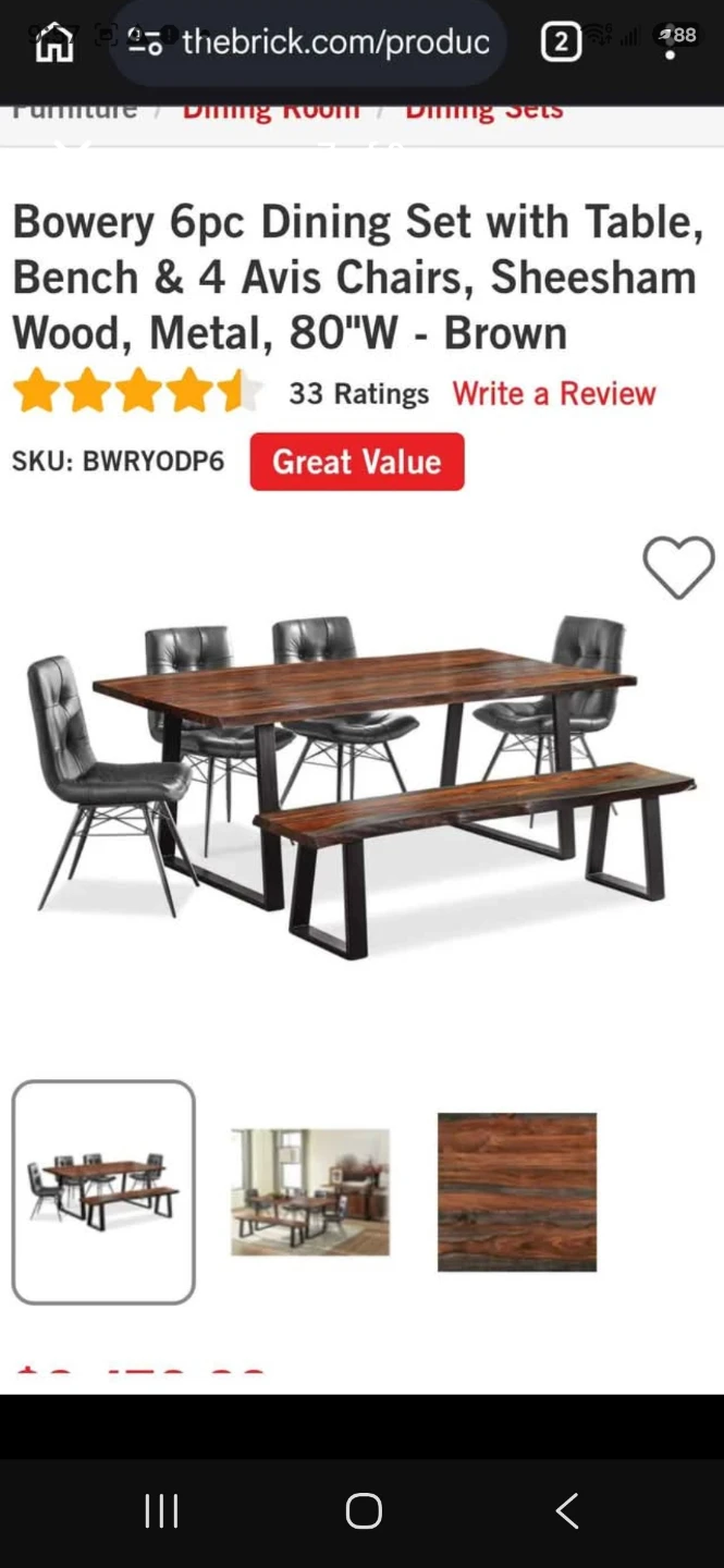 Bowery 6pc Dining Set - Sheesham Wood and Metal - photo 2