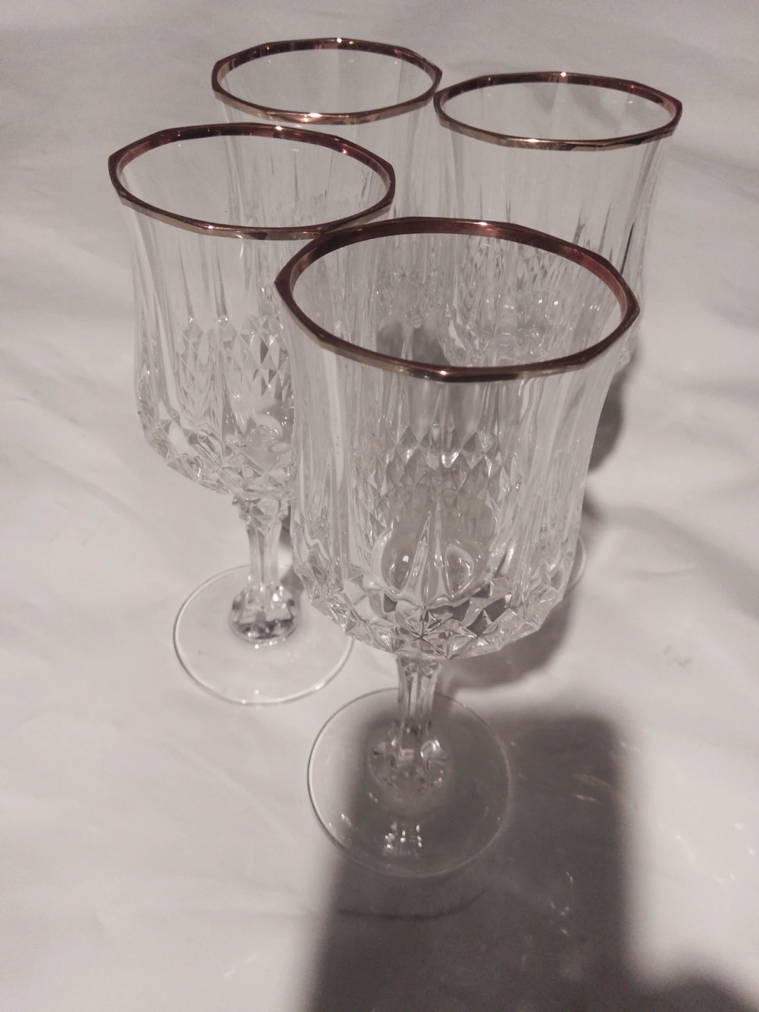 Set of 4 Crystal Goblets with Copper Rims