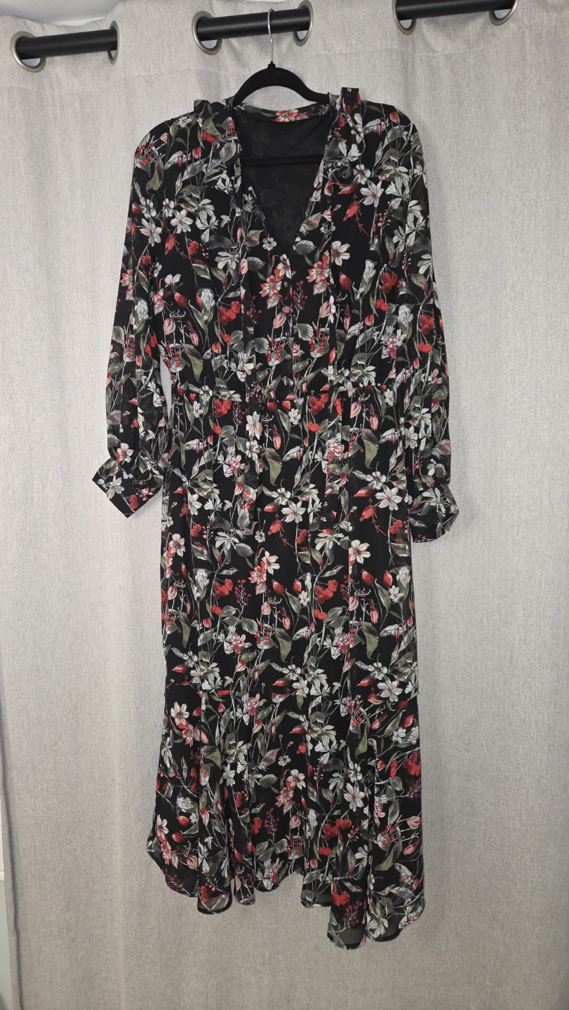 Floral Long Sleeve Midi Dress, Size L - XL
