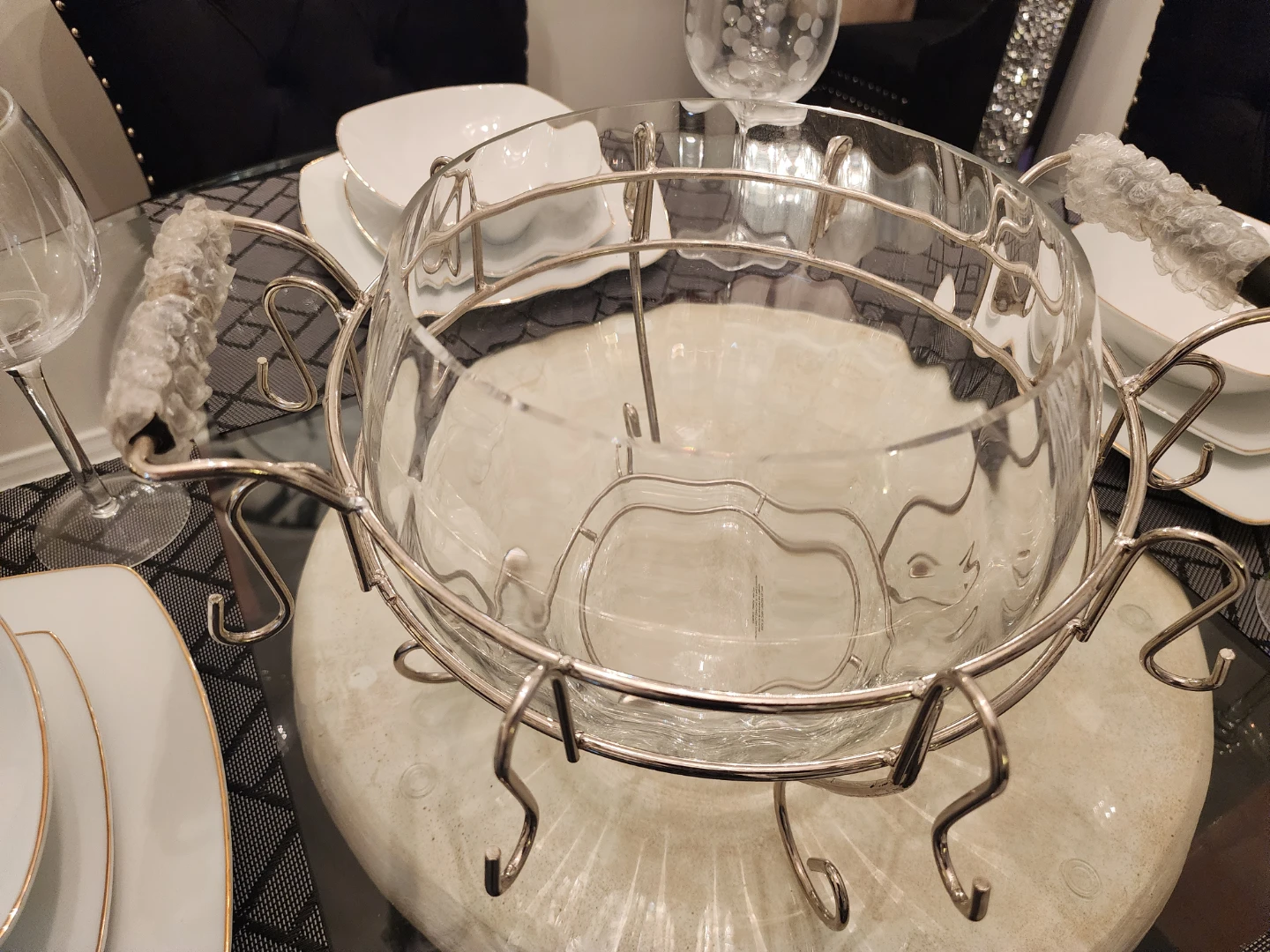 Brand New Glass Punch Bowl Set with Stand and Glasses - photo 2