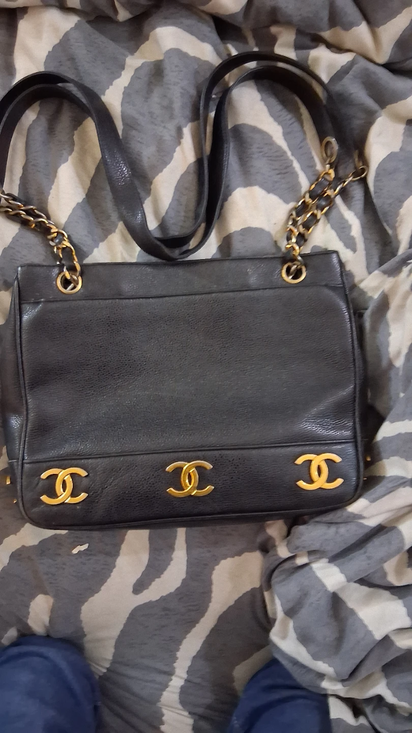 Chanel Caviar Leather Triple CC Leather Tote Shoulder Bag