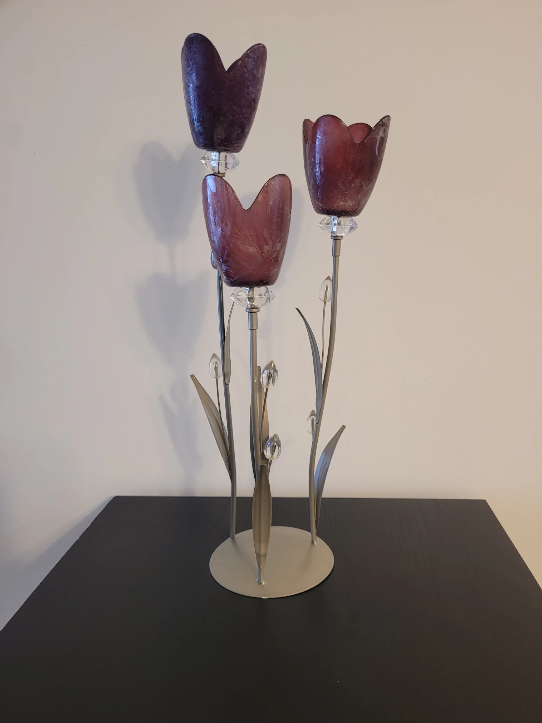 Purple glass flower tea light holder