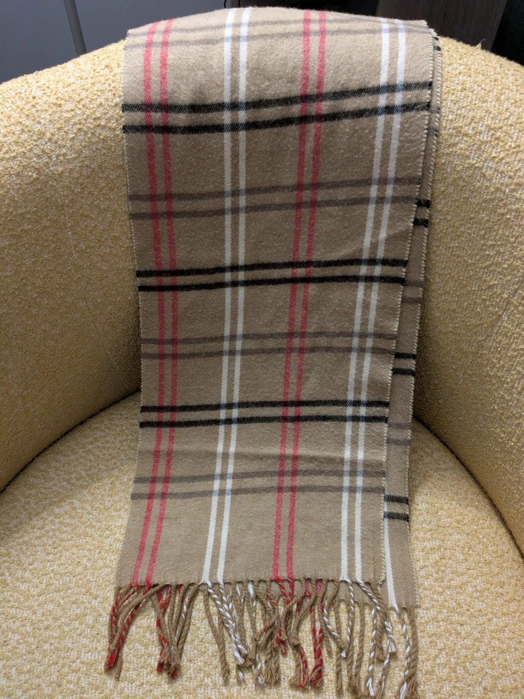 Cejon Tan Plaid Fringe Scarf Made in Italy 53 x 11 - photo 3