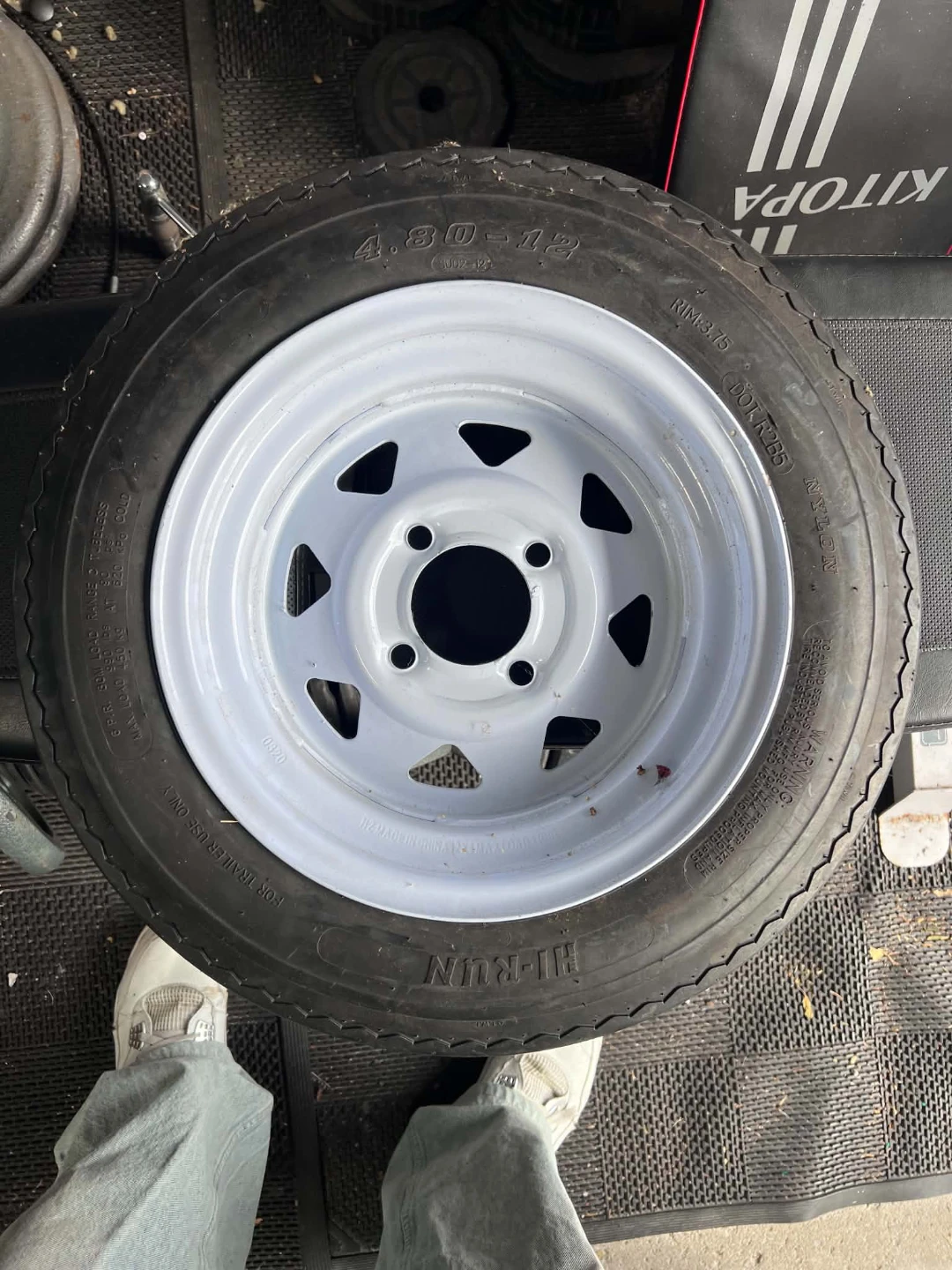 Hi-Run 4.80-12 Trailer Tire and White Rim