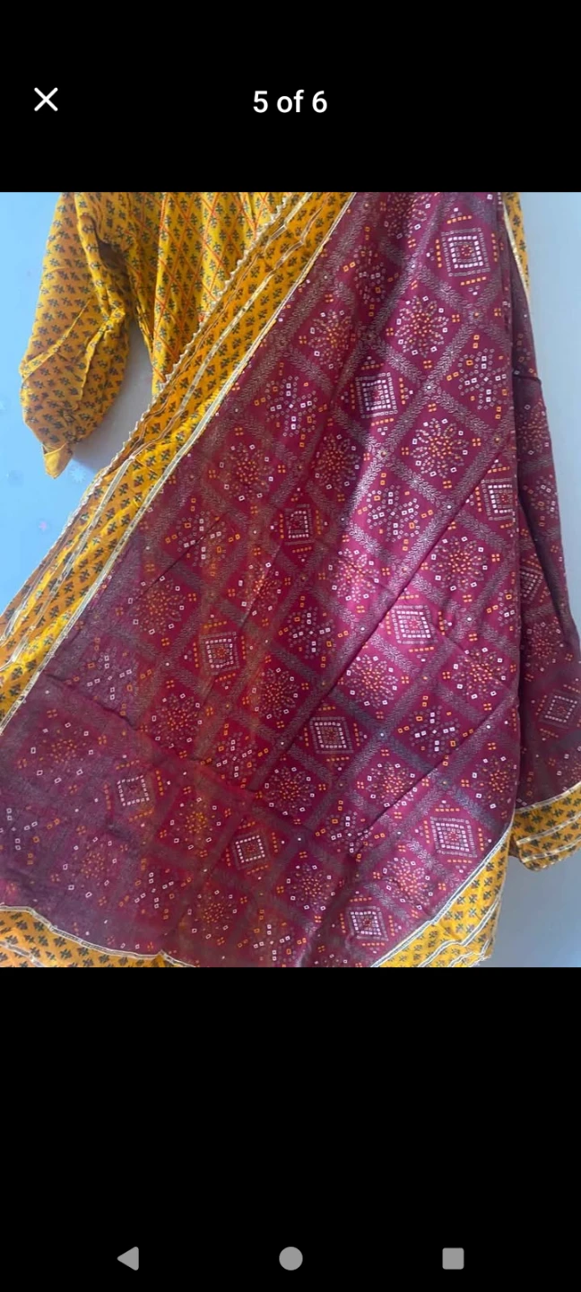 Yellow floral print dress with matching dupatta - photo 4