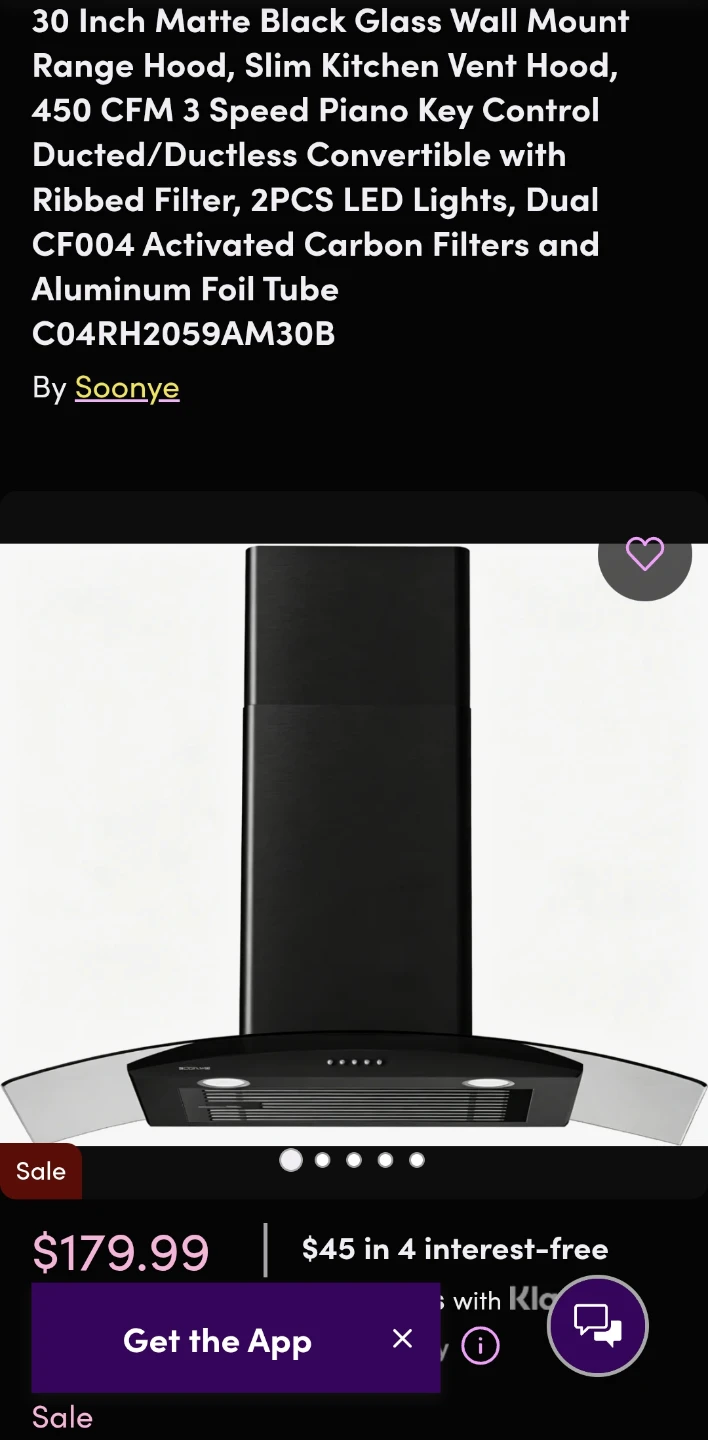 Soonye 30 Inch Matte Black Glass Wall Mount Range Hood