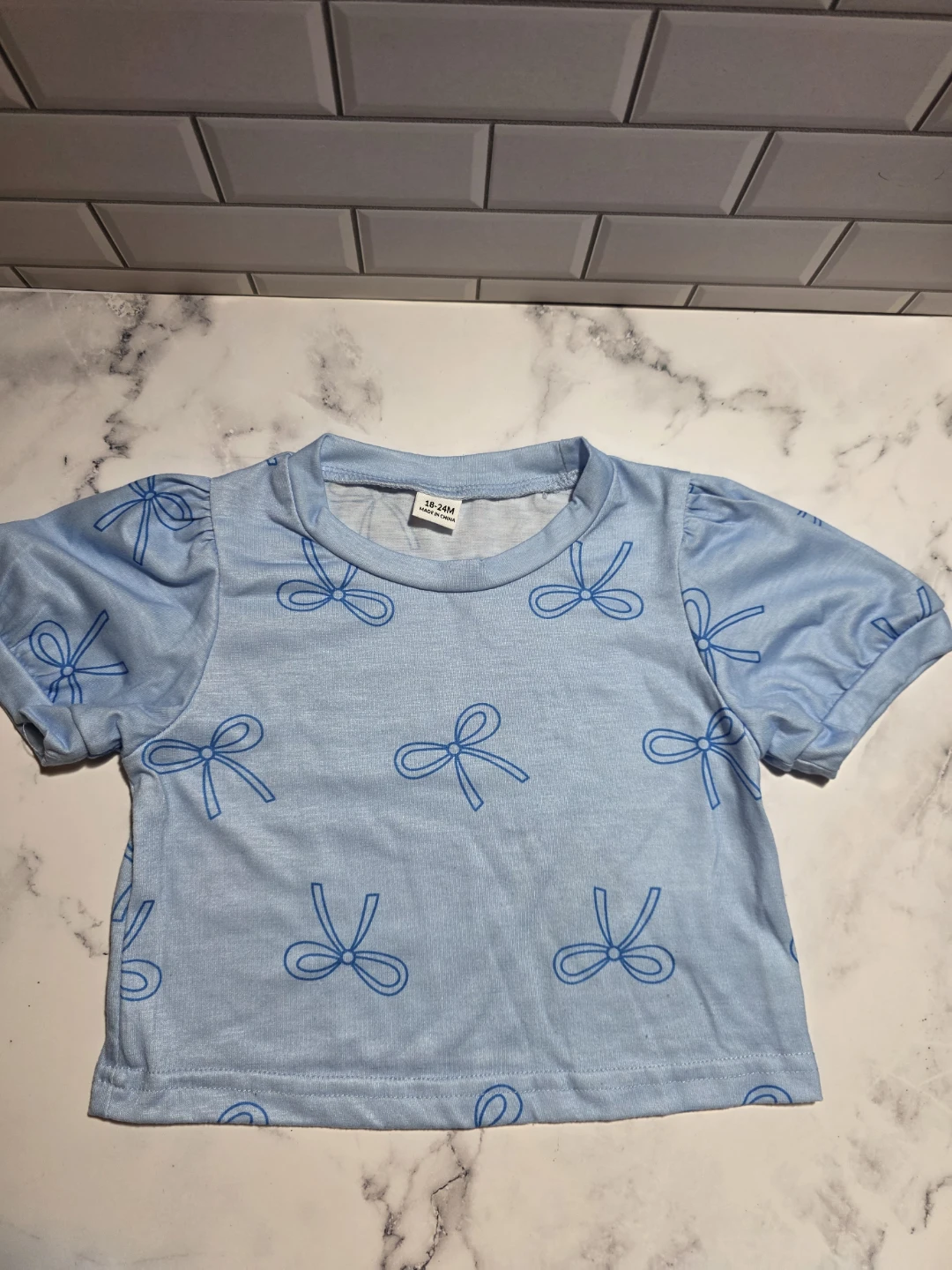 Toddler Girls Blue Bow Print Outfit Set - photo 2