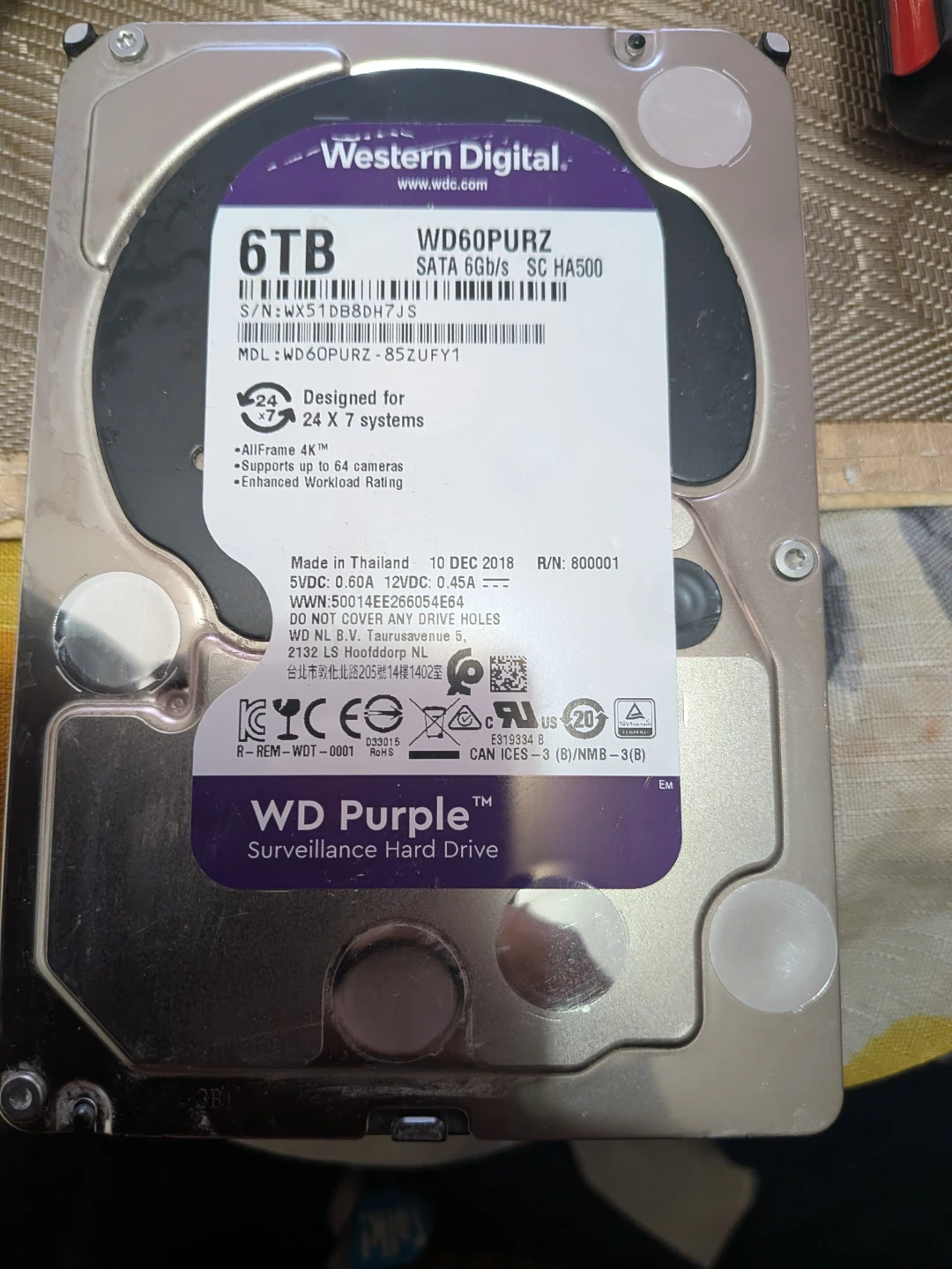 Western Digital Purple 6TB Surveillance Hard Drive (WD60PURZ)