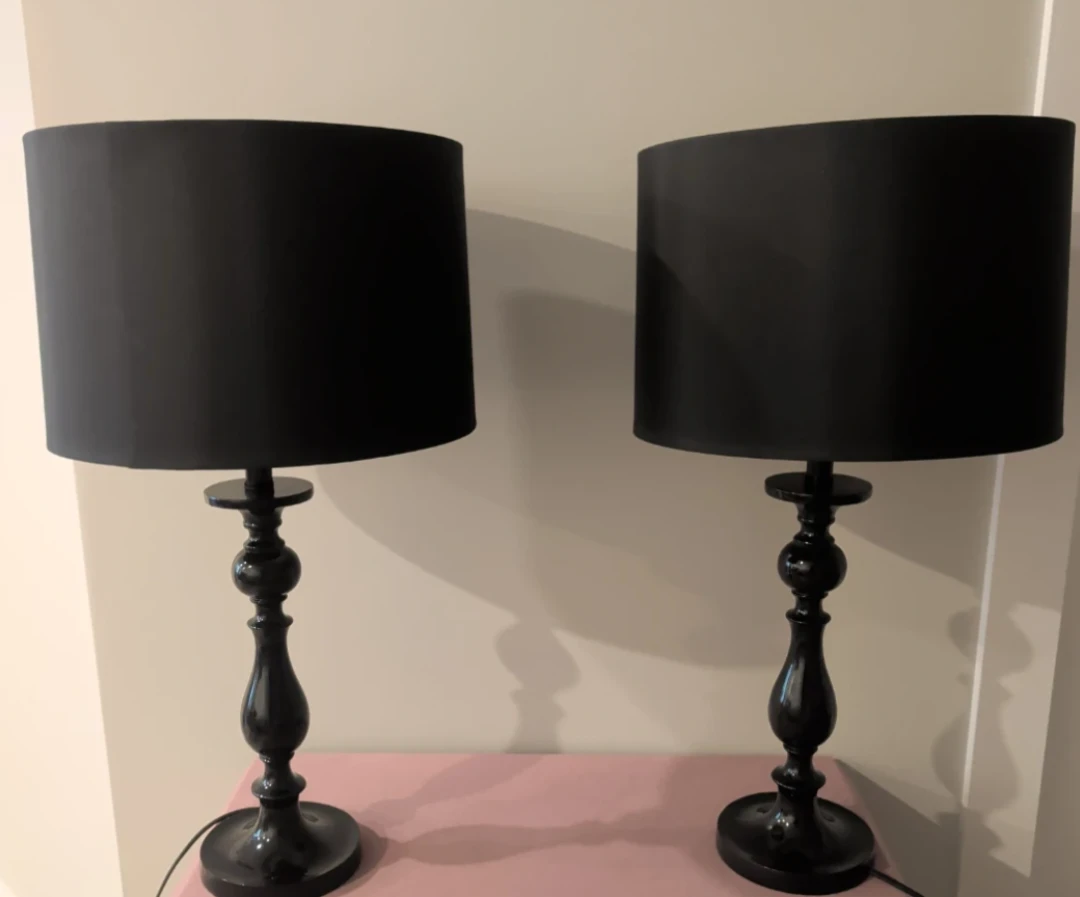 Set of 2 Elegant Black 3-Way Table Lamps + New Edison Bulbs - photo 2
