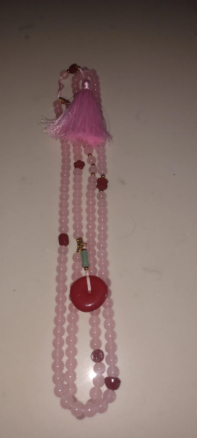 (BRAND NEW) Pink Beaded Meditation Necklace with Red Pendant - photo 2