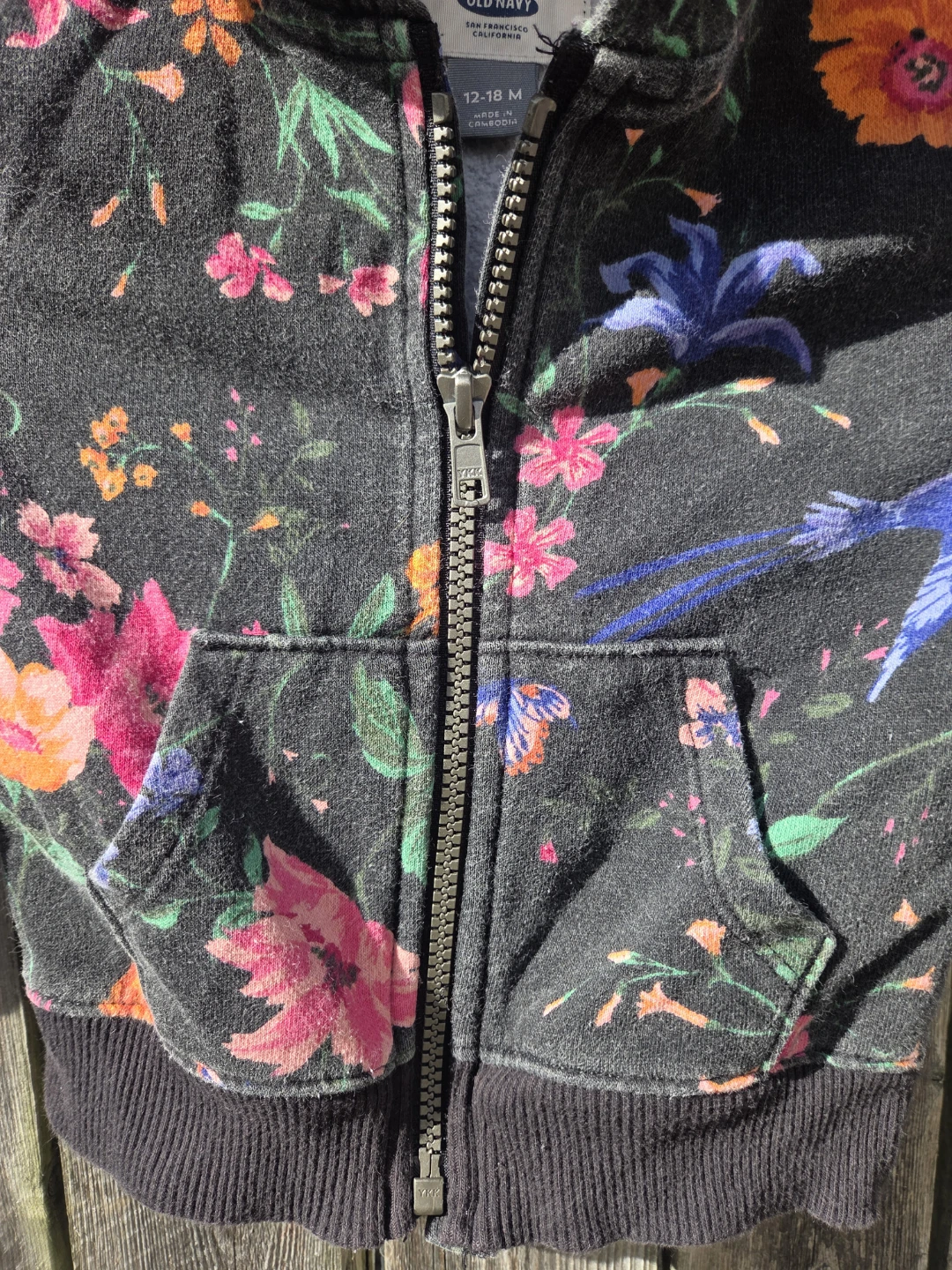 Old Navy Floral Zip-Up Hoodie 12-18M - photo 3