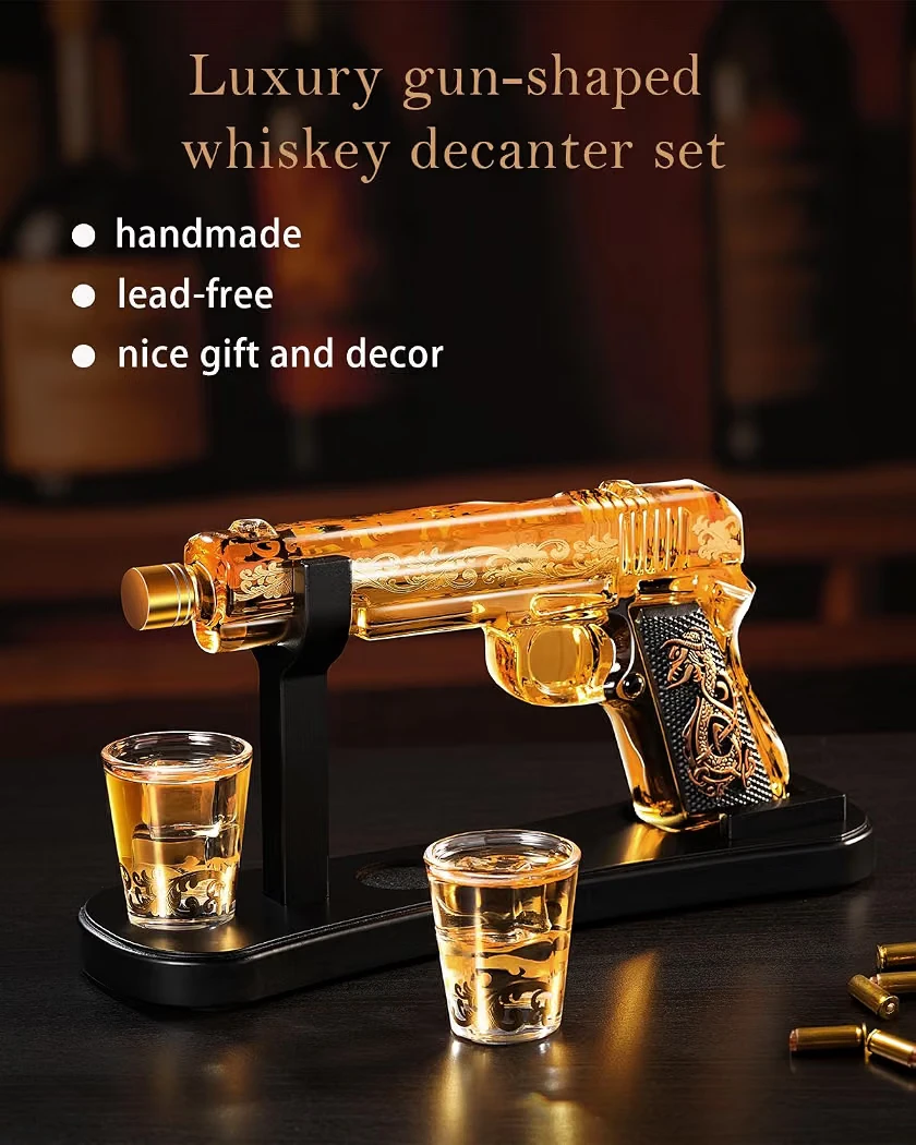 NEW In Box Luxury Gun-Shaped Whiskey Decanter Set