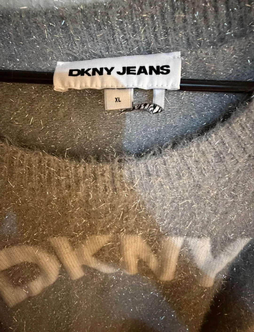 DKNY fuzzy metallic gray knit sweater - photo 3