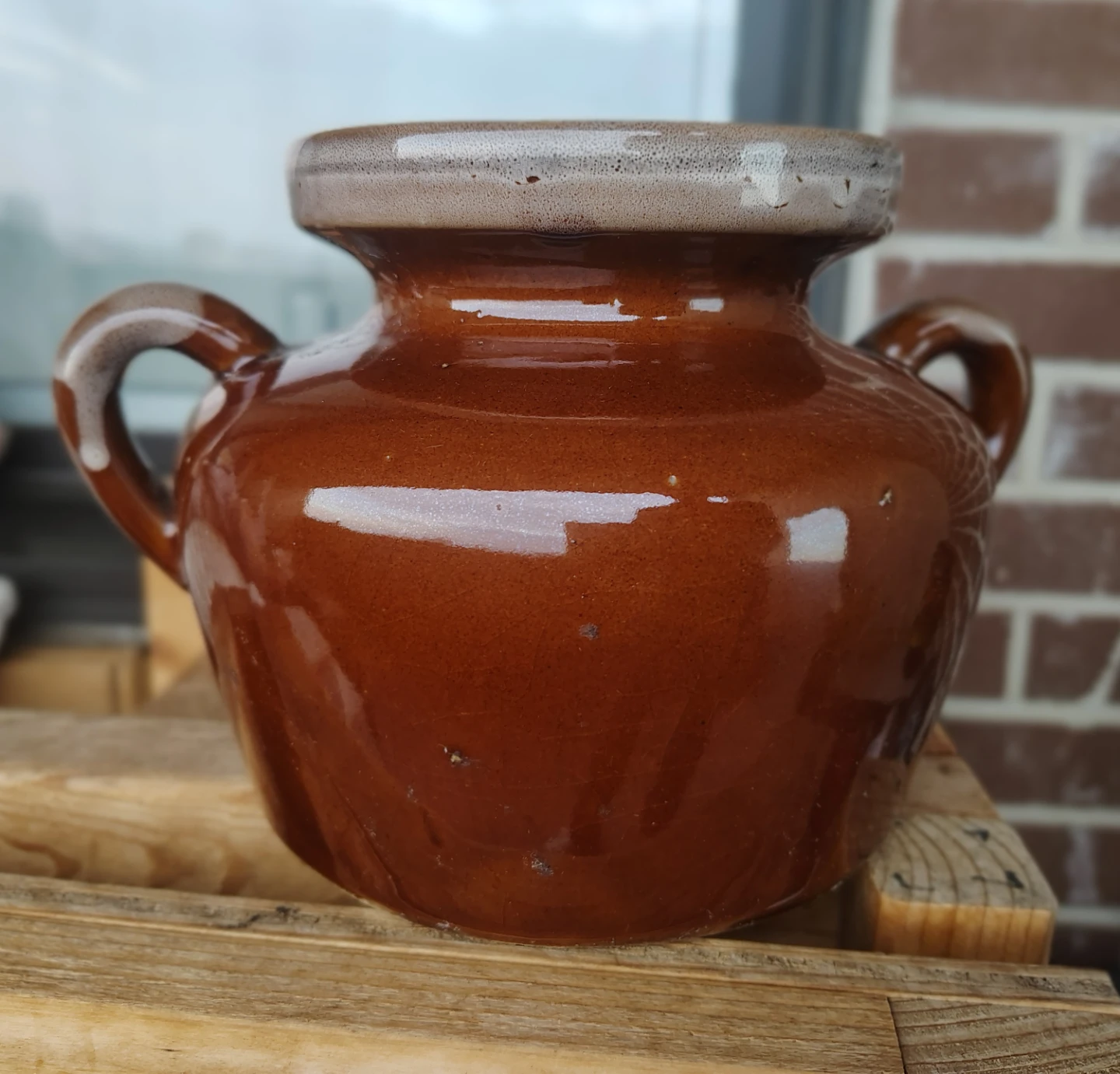 Brown Glazed Ceramic Crock