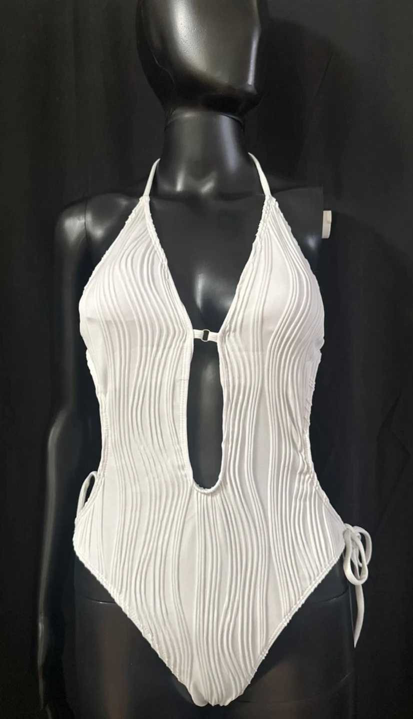 White Textured One-Piece Swimsuit